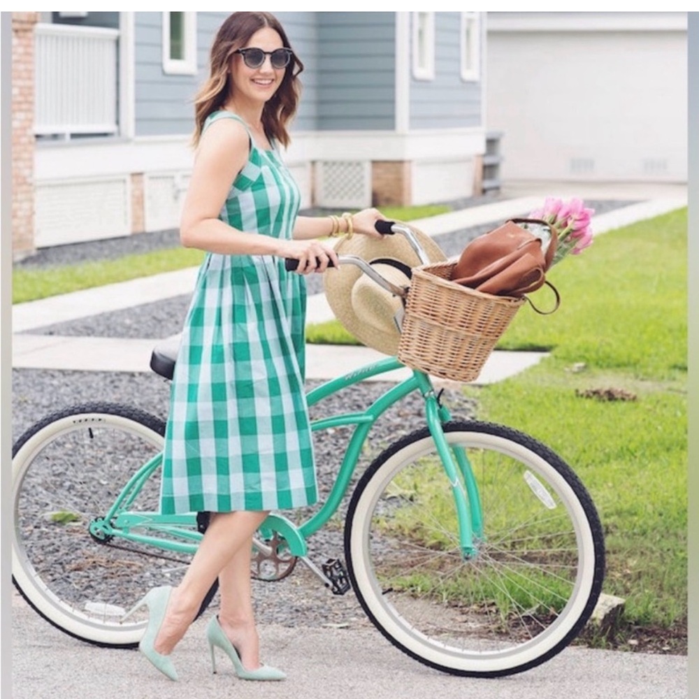 Sleeveless Green Gingham A-Line Dress